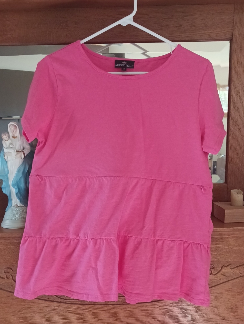 Nursing Queen Cotton Pink Short Sleeve Tiered Nursing Tee
